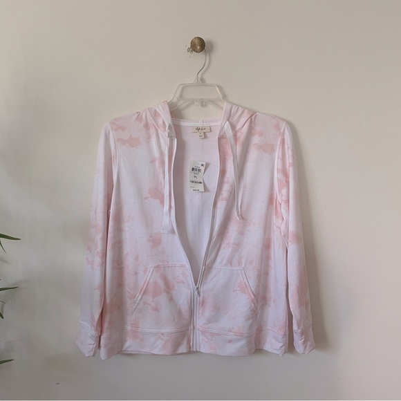 NWT hooded zip sweatshirt terry style & co. Petite coral tie dye woman’s LP - Picture 2 of 6